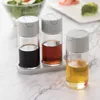 Set of 3 Pieces Glass Cruet with Stand Tray Salad Dressing Tools Automatic Cap Oil & Vinegar Dispenser Pots for Home Restaurant