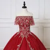 Bourgogne Quinceanera klänningar 2023 lång bollklänning prom klänning söt 16 flickor från axel sliver broderi vestidos 15 anos