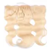 Blonde Body Wave Tissage de cheveux humains avec fermeture frontale en dentelle Cheveux vierges indiens crus 613 Bundles avec oreille à oreille en dentelle frontale