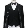 Svart Mens Passar British Style Slim Fit Sjal Lapel Bröllop Groom Party Tuxedo Bröllop Tuxedos Formell Prom Suit (Jacket + Pants + Vest)