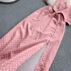 Neue Frauen Strand 2 Stück Sets Sommer Spaghetti Strap Ctop Tops Schlank Rock Dot Gedruckt Anzüge Frau Sweatsuit Rosa Outfit kleidung