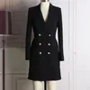 고품질 새로운 패션 2019 활주로 디자이너 드레스 여성 긴 소매 노치 칼라 더블 브레스트 버튼 드레스 T5190615