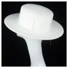 Sombrero de copa plano blanco para mujer, 100 lana, con cinta blanca, sombrero Fedora, tocado de ala ancha, tamaño 5658CM2296005