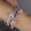Rose Silver Color Cz Cuban Leg Chain Anklet Fashion Women Bling Iced Out Link Pink Butterfly Anklet Jewelry