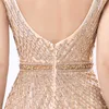 2019 Wspaniały szampan złota syrena wieczorowa sukienki wieczorowe ciężkie impreza z imprezami Pageant suknie arabskie celebrytki vintage formalny bal 1953815