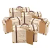 Mini valise boîte de faveur sac cadeau de bonbons papier Kraft Vintage avec étiquettes ficelle de toile de jute pour mariage voyage fête à thème décoration de douche nuptiale