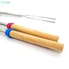 BBQ gafflar Camping Campfire Rostfritt Stål Trähandtag Teleskoping Grill Roasting Fork Sticks Skewers BBQ FORKS 50PCS