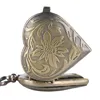 Retro Heart Shape Bronze Pocket Watches with Collier Chain Colli Towl