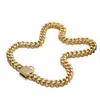 12-32 "Moda Ze Stali Nierdzewnej Gold Cuban Curb Link Training Chain Chain Pet Dog Collar z kwadratowym Kryształowym zamkiem Zapięcie 12mm szerokości