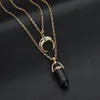 New Luxury Womens Gold Plated Double Chain Colorful Natural Stone Pendant Necklace