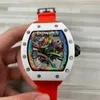 Najlepsza jakość 68-01 Zegarek mody Biały Ceramiczny Graffiti Kolor Kościele Dial Automatyczne Sapphire Mens Watch Gumowe Zegarki Sportowe