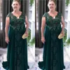 Hunter Green Plus Size Mother Of the Bride Dresses Lace Beaded Crystals Mothers Dress Chiffon Evening Formal Party Gowns