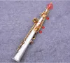 Anpassning Professionell Soprano Saxofon S-WO37B (B) Musikinstrument Silverpläterad guldnyckel Rakt Sax Mynstycke gratis