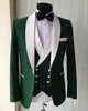 Vert 3 pièces costume hommes mariage smokings blanc revers marié garçons d'honneur costumes hommes affaires fête bal Blazer (veste + pantalon + cravate + gilet) 2282