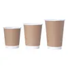 500 stks / partij kraftpapier koffiekopjes met deksel 3 maten melk thee dikke wegwerp beker coating bruin koffiekopje 1 partij EA1027