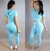 Partihandel Kvinnor Två Piece Outfits Byxor Sätta Casual Sports Rompers Jumpsuit Långbyxor 2 Piece Set O-Neck Crop Tops Tracksuits Gratis frakt