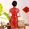 Abiye Vestidos Vintage Seksi Çin Elbiseleri Kadınlar Mini Cheongsam Kısa Kollu Parti Düğün Parti Oryantal Qipao