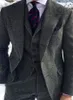 Mannen Grijze Herringbone Wol Suits 3 Stuk Tweed Blend Vintage Peaky Blinder Groom Dress Tuxedos Prom Pak (jas + broek + vest)
