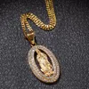Cadeia do aço inoxidável moda ouro para fora congelado Rhinestone Virgem Maria oval pingente para as Mulheres Homens Hip Hop religiosos presentes Jóias