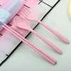 Zestaw sztućców ze słomy pszenicy na zewnątrz student widelec łyżka chopsticks podróży przenośne pudełko cutlery kempingowe zestawy stołowe Zestaw ZZA1431-4