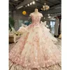 2022 Luxury 3D Floral Ball Gown Wedding Dresses Off Shoulder Designer Lace-up Back Pink Flowers Beaded Bridal Gowns Vestido De Novia Real