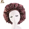 New Women Big Size Beauty print Satin Silk Bonnet Sleep Night Cap Head Cover Bonnet Hat for For Curly Springy Hair Black