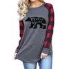 Kvinnor Mama Bear Hoodie 4 Färger Plaid Patchwork Letter Printed Sweatshirts Round Neck Casual Topps LJJO7139