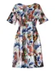 럭셔리 여성 꽃 인쇄 칼집 드레스 라운드 넥 짧은 소매 캐주얼 드레스 07K1928