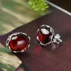 Fashion- Orecchino in granato d'argento 925 per donna corindone rosso punk Trendy orecchini in argento sterling S925 gioielli LE25