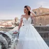 Dresses Alluring Nigerian Lace 3D Floral Applique Ball Gown Wedding Dresses 2022 Sheer Neckline Long Sleeve Illusion See Though Back Vesti