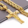 Collier avec pendentif croix de jésus en acier inoxydable, couleur or, lien de 6mm, chaîne byzantine, Long et lourd, bijoux pour hommes, MN68