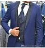 Nyanlända One Button Blue Groom Tuxedos Shawl Lapel Groomsmen Bästa Man Mens Bröllopsdukar (Jacka + Byxor + Vest + Tie) D: 133