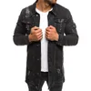 Moda Erkek Uzun Denim Ceketler Katlar Yırtılmış Sıkıntılı İnce Fit kot ceketler Erkek için gündelik jean ceket ceket