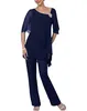 Purple Two Pieces Mother of the Bride Pant Suits Layered Irregual 12 Long Sleeves Chiffon Mother Plus Size Wedding Guest Dress8055990