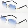 Hot Rimless Carved lens plaid Plank Sunglasses male and female New Glasses Unisex Sun Glasses Cat eye Eyewear Fashion Accessories 18K Gold