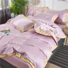 Comodo da letto di seta di seta di seta set di letti matrimoniali IMITAZIONE COPERCHIO COPERTURA LETTO King Size Cover 4 pezzi T2004153627630