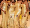 Guld Sequined Bridesmaid Dresses 2019 Svarta tjejer Sommarland Trädgård Formell Bröllopsfest Guest Main of Honor Gowns Plus Size Custom Mad