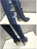 size 33 to 42 43 with box sexy high heels grind old over the knee thigh high boots denim blue boots winter designer boots