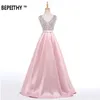 BEPEITHY V-ausschnitt Perlen Mieder Open Back EINE Lange Abendkleid Party Elegante Vestido De Festa Schnelle Lieferung Prom Kleider