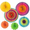 6Pcs Fiesta Colorful Paper Fans Round Wheel Pattern Design for Party Home Event