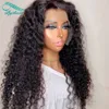 Bythair Deep Curly Lace Front perucas de cabelo humano pré arrancadas cabelo virgem brasileiro peruca cheia do laço com cabelo de bebê cor natural