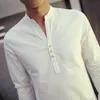 Men's Casual Shirts Mens Cotton Linen Henley Shirt 2021 Autumn Dress Male Slim Fit Long Sleeve Asian Size