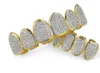 Ice Out zęby Grillz dla mężczyzn Bling Bling Cubic Zirkonia Hiphop Biżuteria 18K Gold Plated Halloween Vampire Grillz Bezpłatny statek