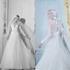 2020 Modest ELIE SAAB Elegante A-Linie Brautkleider mit V-Ausschnitt, langen Ärmeln, Spitze und Schärpe, Brautkleider, Sweep-Zug, Robe de Mari￩e