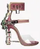 Hot Sale-Summer Luxury Strange Heel Crystal Padlock Ankle Strap Rhinestone Sandals