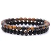 NIUYITID 2pcs/set 6mm Lava Stone Bracelet Men Women Jewelry Lovers' Couple Braclet Natural Stone Bracelet Armband Heren