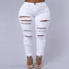 Wholesale- Women Ripped Jeans High Waist Torn Female Denim Pants Hole Knee Skinny Pencil Jean Destroyed Trousers for Girl Club Wear
