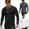 Mens Designer T Shirts 2019 Mens Designer Round Neck Solid Färg Långärmad T-shirt Striped Pleated Raglan Sleeve Mens Fashing Streetwear