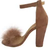 Hot Sale-Ladies Block High Heel Sandals Ankle Tie Up Fur Strappy Platforms Shoes Female Elegant zapatos mujer