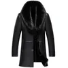 Men Leather Jacket New Genuine Leather Winter Coats Male Fur Collar Casual Jackets Male Plus Velvet Jaqueta Masculino BLACK